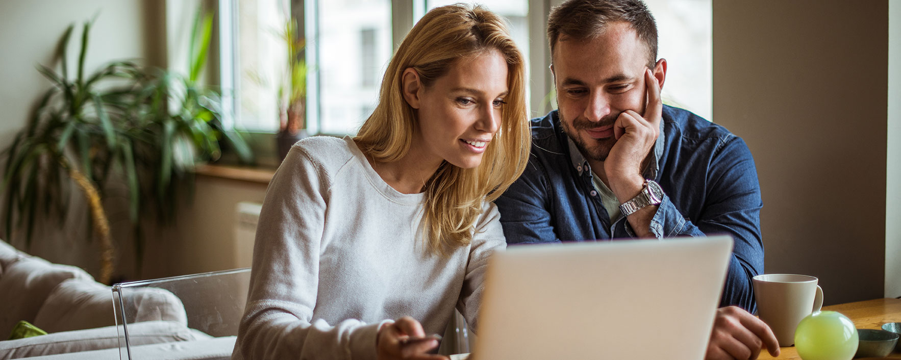 mature couple looking at laptop together reviewing finances